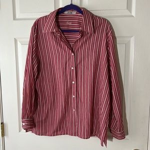 Vintage Foxcroft Wrinkle Free Red & White Stripe Button Down Long Sleeve, Sz 14W